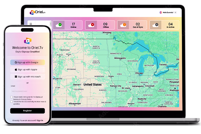 Oriel tv — digital signage dashboard preview