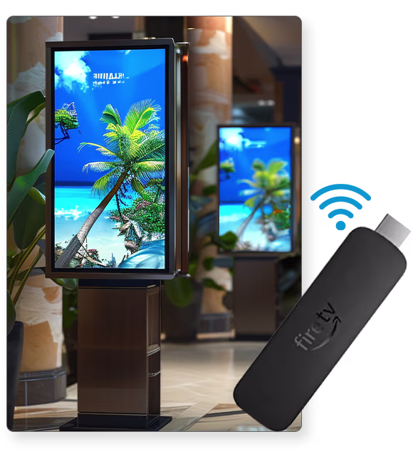 Oriel TV seamless device compatibility with Firestick and vertical digital signage screens